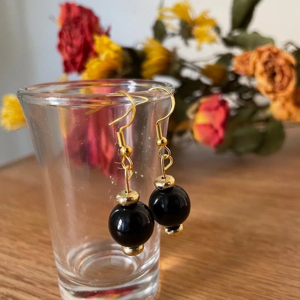 Dark Gold Beaded Earrings‎